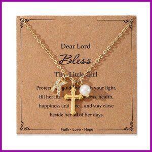 Initial Cross Necklace for Girls Teen, First Communion Baptism Gift